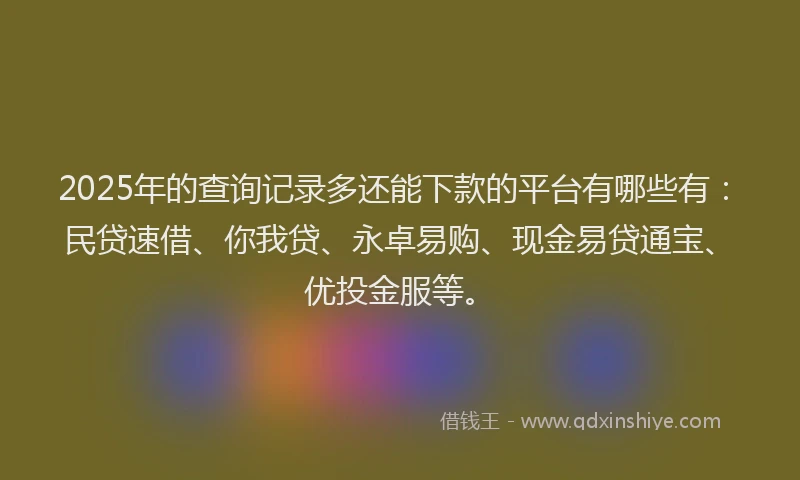 2025年的查询记录多还能下款的平台有哪些有：民贷速借、你我贷、永卓易购、现金易贷通宝、优投金服等。