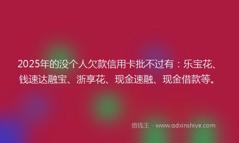 2025年的没个人欠款信用卡批不过有：乐宝花、钱速达融宝、浙享花、现金速融、现金借款等。