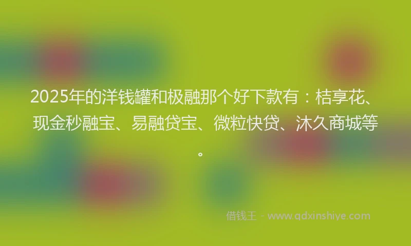 2025年的洋钱罐和极融那个好下款有：桔享花、现金秒融宝、易融贷宝、微粒快贷、沐久商城等。