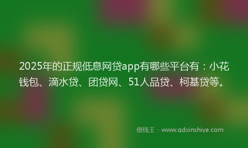 2025年的正规低息网贷app有哪些平台有：小花钱包、滴水贷、团贷网、51人品贷、柯基贷等。