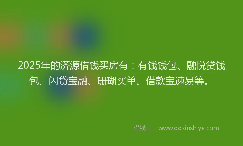 2025年的济源借钱买房有：有钱钱包、融悦贷钱包、闪贷宝融、珊瑚买单、借款宝速易等。