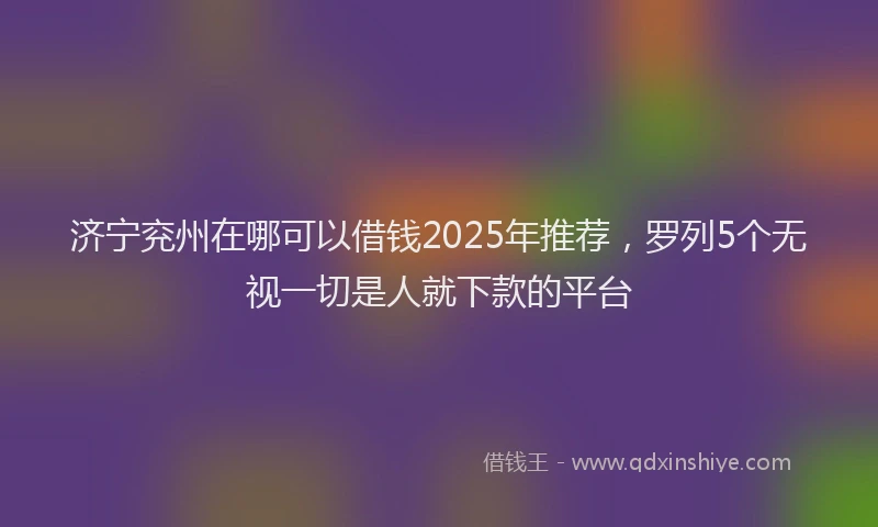 济宁兖州在哪可以借钱2025年推荐，罗列5个无视一切是人就下款的平台