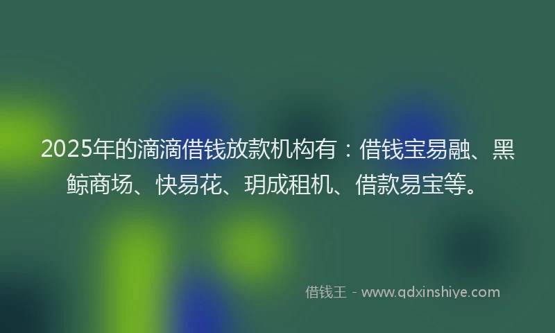 2025年的滴滴借钱放款机构有：借钱宝易融、黑鲸商场、快易花、玥成租机、借款易宝等。
