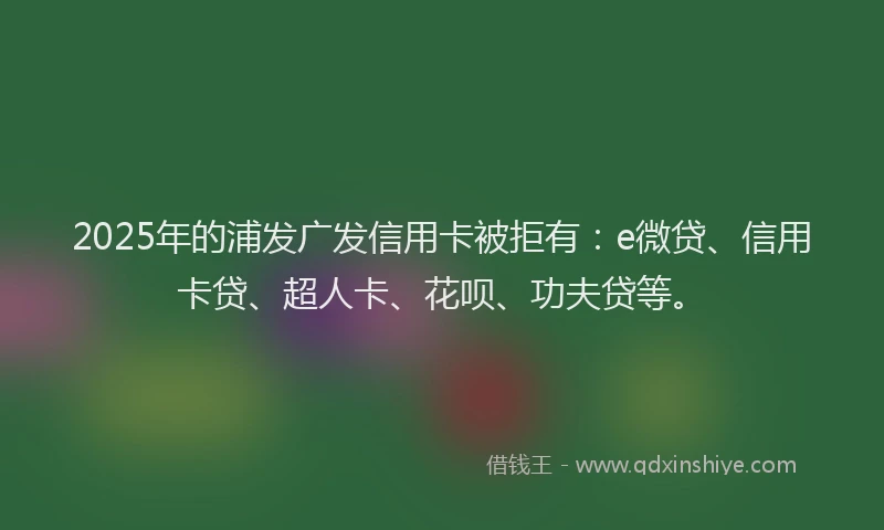2025年的浦发广发信用卡被拒有：e微贷、信用卡贷、超人卡、花呗、功夫贷等。