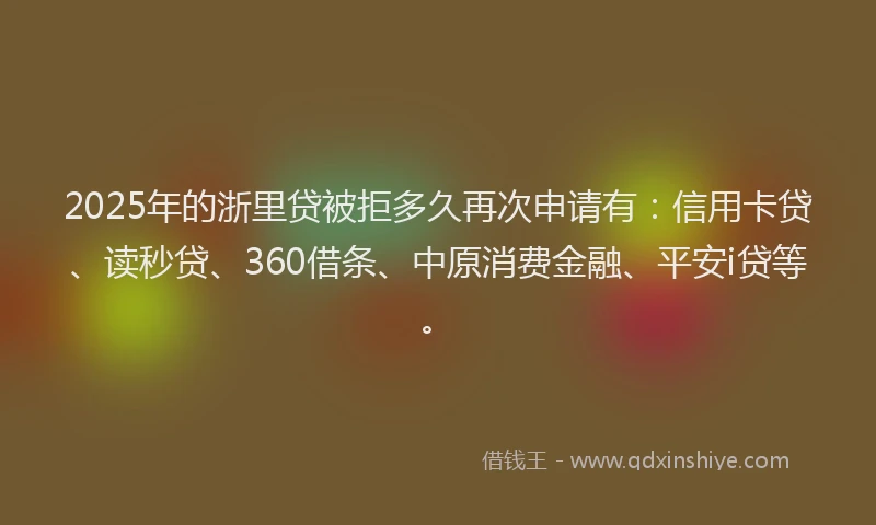 2025年的浙里贷被拒多久再次申请有：信用卡贷、读秒贷、360借条、中原消费金融、平安i贷等。