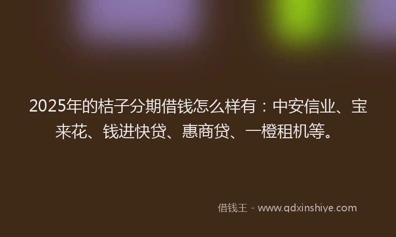 2025年的桔子分期借钱怎么样有：中安信业、宝来花、钱进快贷、惠商贷、一橙租机等。