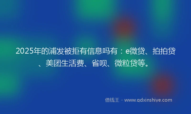2025年的浦发被拒有信息吗有:e微贷、拍拍贷、美团生活费、省呗、微粒贷等。