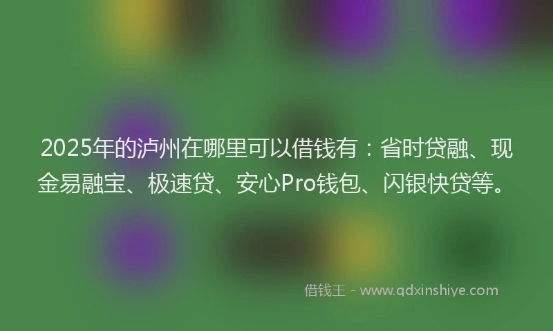 2025年的泸州在哪里可以借钱有：省时贷融、现金易融宝、极速贷、安心Pro钱包、闪银快贷等。