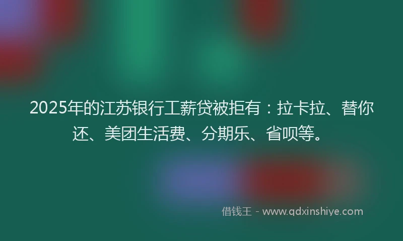 2025年的江苏银行工薪贷被拒有：拉卡拉、替你还、美团生活费、分期乐、省呗等。