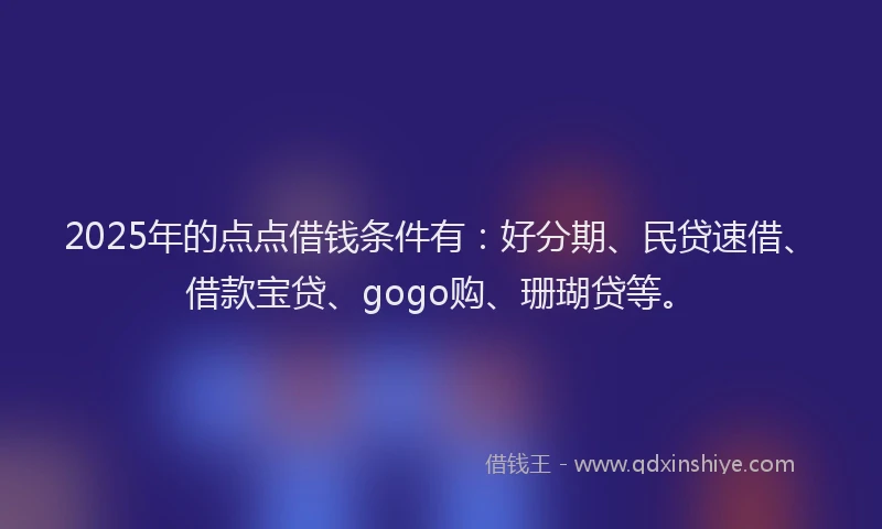 2025年的点点借钱条件有：好分期、民贷速借、借款宝贷、gogo购、珊瑚贷等。