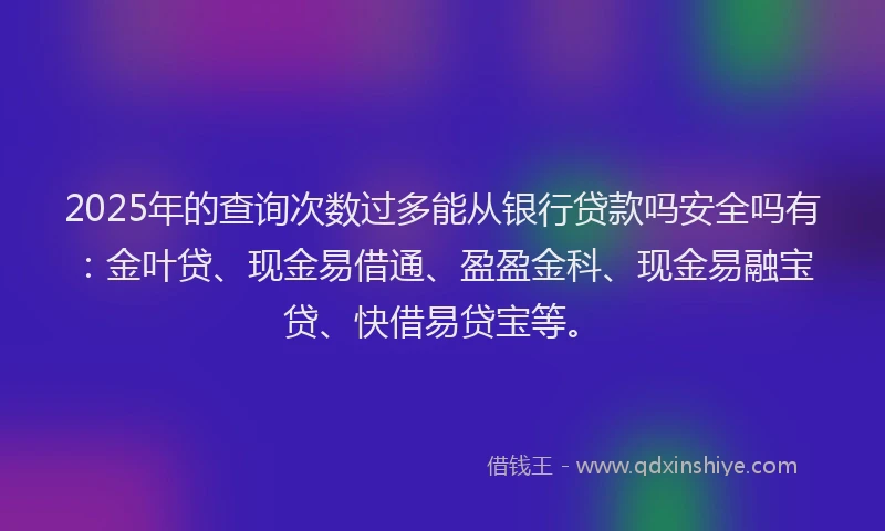 2025年的查询次数过多能从银行贷款吗安全吗有：金叶贷、现金易借通、盈盈金科、现金易融宝贷、快借易贷宝等。