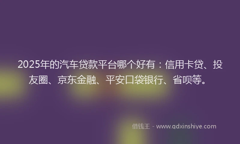 2025年的汽车贷款平台哪个好有：信用卡贷、投友圈、京东金融、平安口袋银行、省呗等。