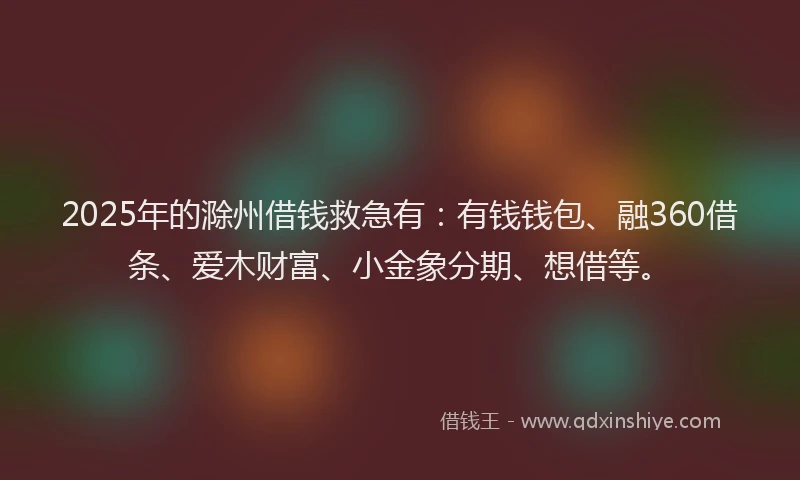 2025年的滁州借钱救急有：有钱钱包、融360借条、爱木财富、小金象分期、想借等。