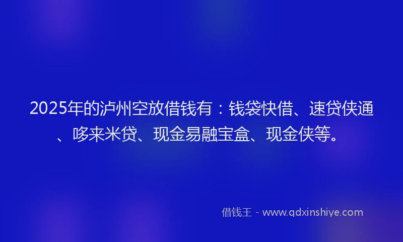 2025年的泸州空放借钱有：钱袋快借、速贷侠通、哆来米贷、现金易融宝盒、现金侠等。