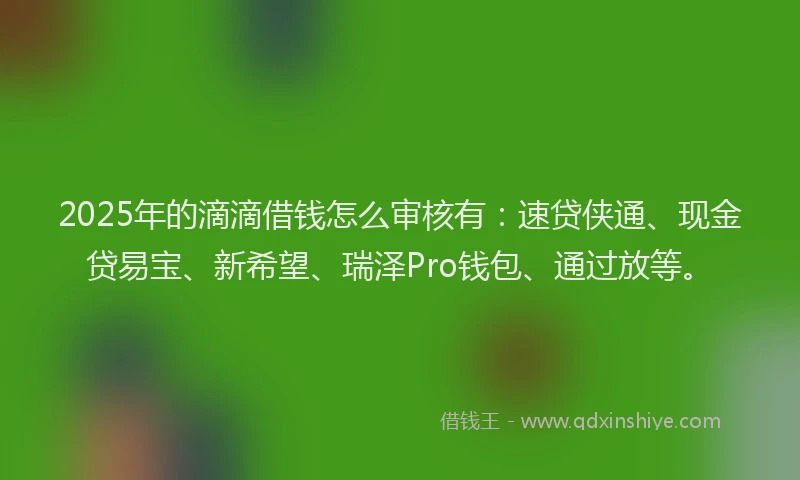 2025年的滴滴借钱怎么审核有：速贷侠通、现金贷易宝、新希望、瑞泽Pro钱包、通过放等。