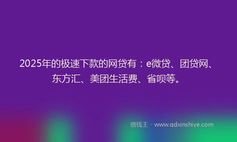 2025年的极速下款的网贷有：e微贷、团贷网、东方汇、美团生活费、省呗等。