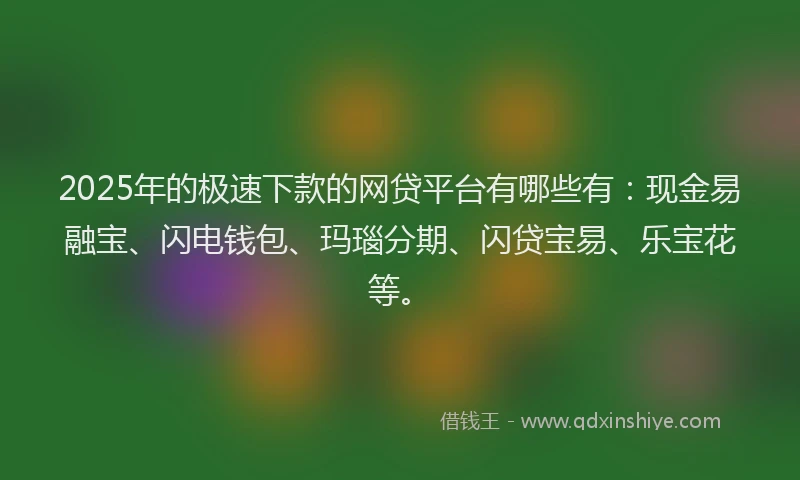 2025年的极速下款的网贷平台有哪些有：现金易融宝、闪电钱包、玛瑙分期、闪贷宝易、乐宝花等。