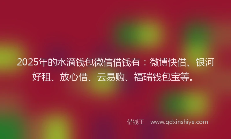 2025年的水滴钱包微信借钱有：微博快借、银河好租、放心借、云易购、福瑞钱包宝等。