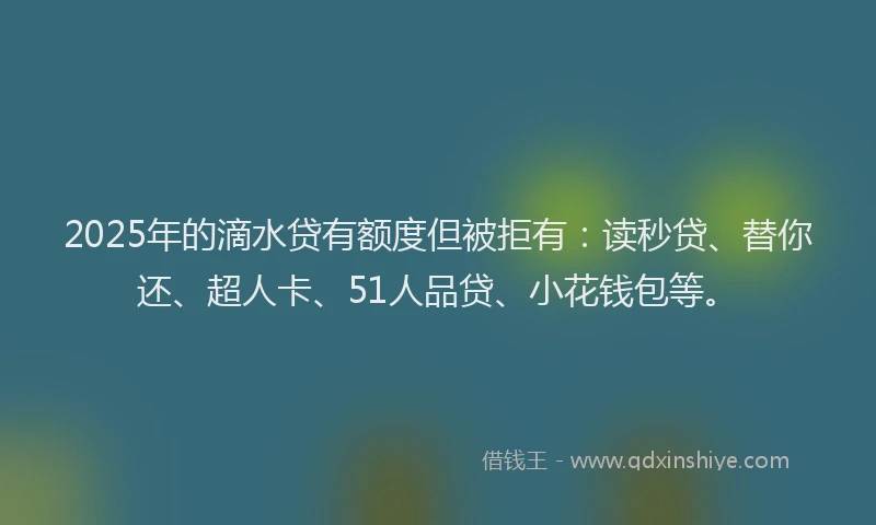 2025年的滴水贷有额度但被拒有：读秒贷、替你还、超人卡、51人品贷、小花钱包等。