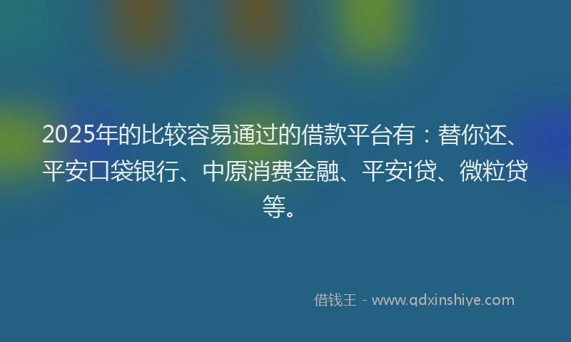 2025年的比较容易通过的借款平台有：替你还、平安口袋银行、中原消费金融、平安i贷、微粒贷等。