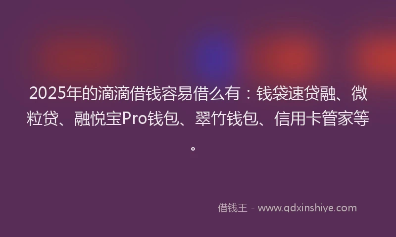 2025年的滴滴借钱容易借么有：钱袋速贷融、微粒贷、融悦宝Pro钱包、翠竹钱包、信用卡管家等。