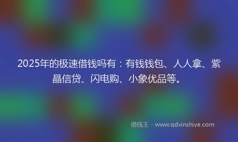 2025年的极速借钱吗有：有钱钱包、人人拿、紫晶信贷、闪电购、小象优品等。