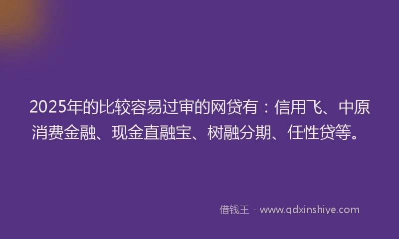 2025年的比较容易过审的网贷有：信用飞、中原消费金融、现金直融宝、树融分期、任性贷等。