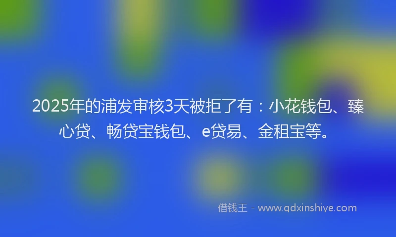 2025年的浦发审核3天被拒了有：小花钱包、臻心贷、畅贷宝钱包、e贷易、金租宝等。