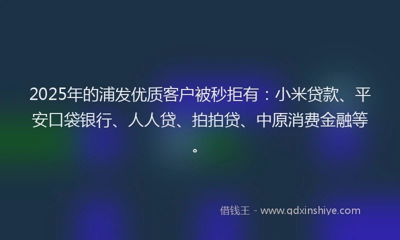 2025年的浦发优质客户被秒拒有：小米贷款、平安口袋银行、人人贷、拍拍贷、中原消费金融等。