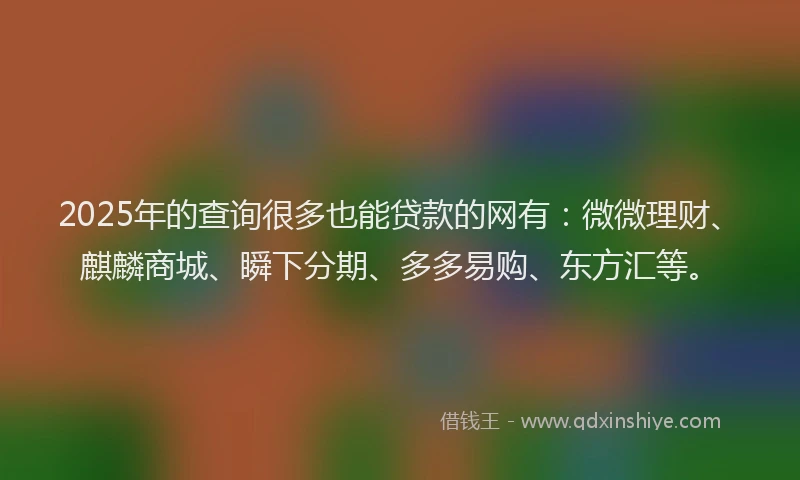2025年的查询很多也能贷款的网有：微微理财、麒麟商城、瞬下分期、多多易购、东方汇等。