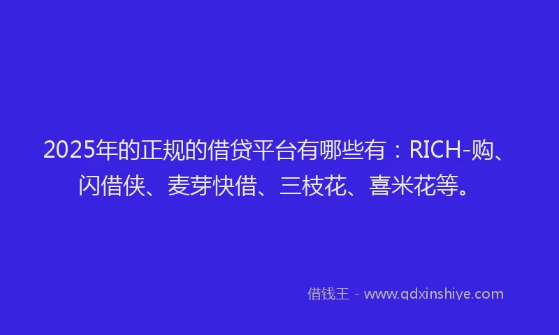 2025年的正规的借贷平台有哪些有：RICH-购、闪借侠、麦芽快借、三枝花、喜米花等。