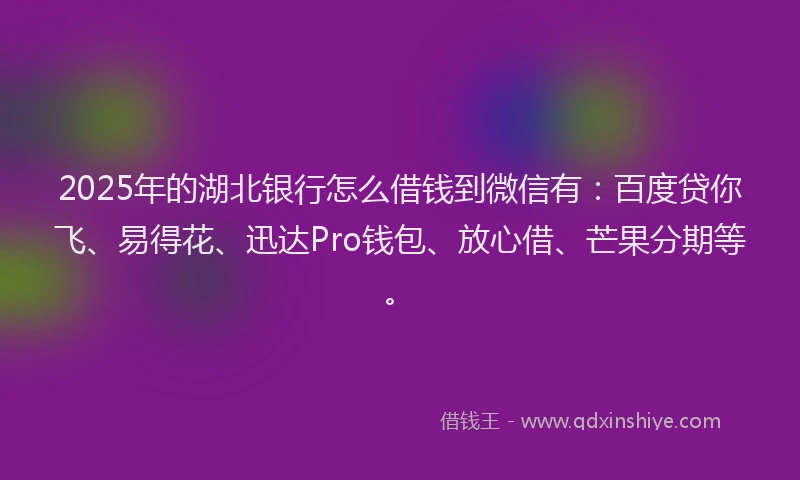 2025年的湖北银行怎么借钱到微信有：百度贷你飞、易得花、迅达Pro钱包、放心借、芒果分期等。