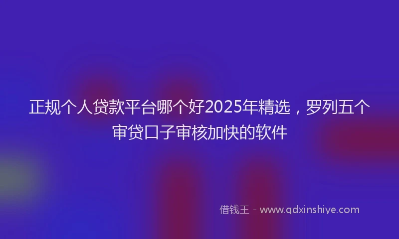 正规个人贷款平台哪个好2025年精选，罗列五个审贷口子审核加快的软件