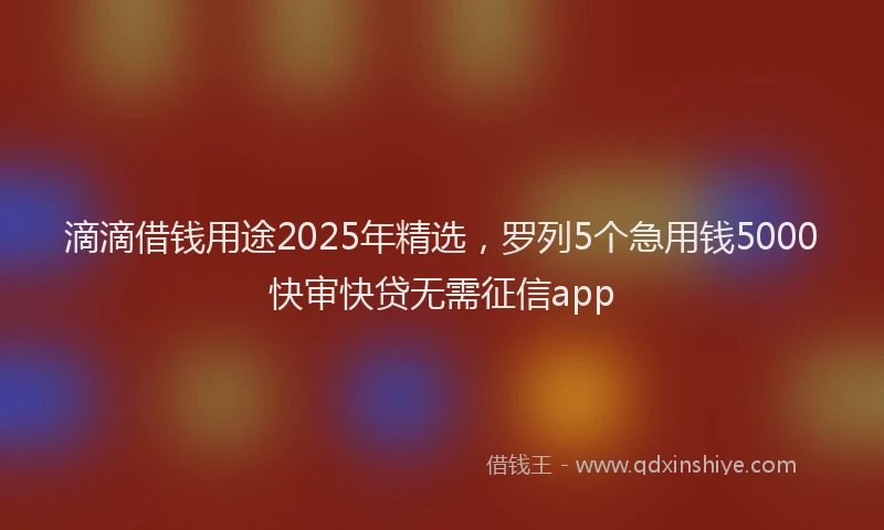 滴滴借钱用途2025年精选，罗列5个急用钱5000快审快贷无需征信app