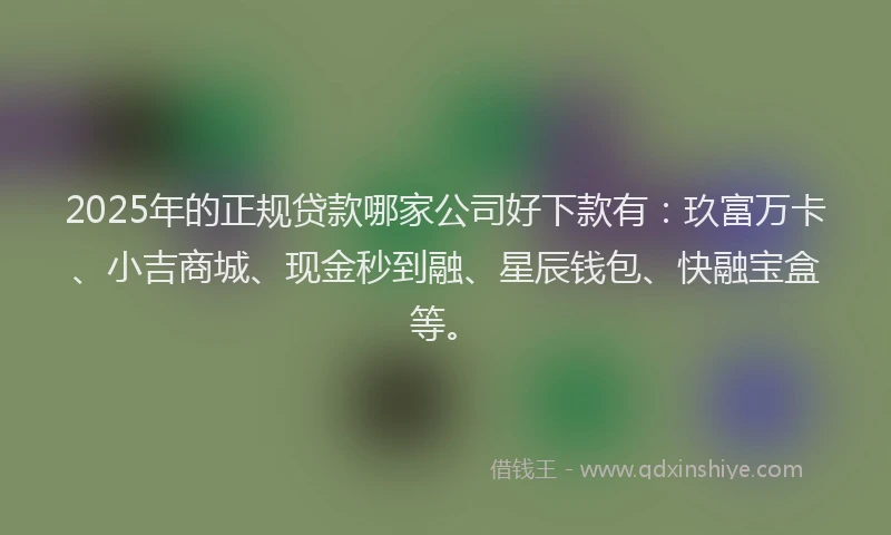 2025年的正规贷款哪家公司好下款有：玖富万卡、小吉商城、现金秒到融、星辰钱包、快融宝盒等。