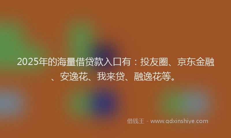 2025年的海量借贷款入口有：投友圈、京东金融、安逸花、我来贷、融逸花等。