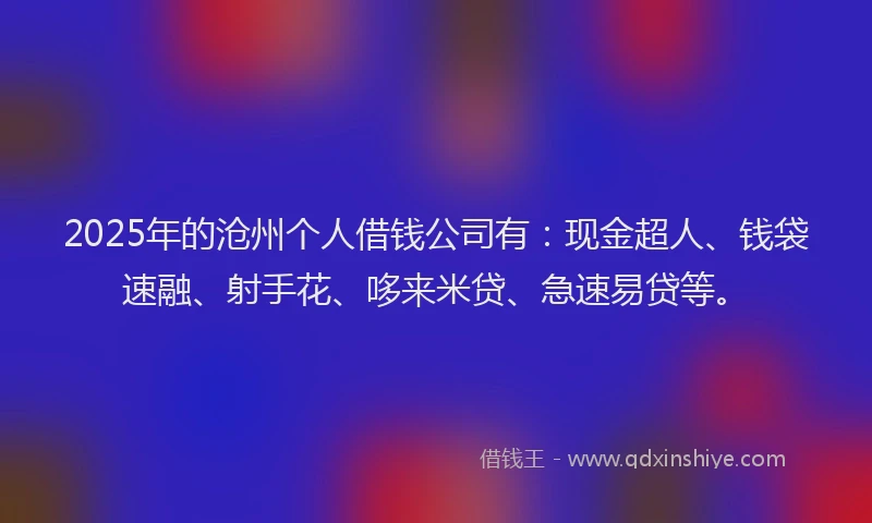 2025年的沧州个人借钱公司有：现金超人、钱袋速融、射手花、哆来米贷、急速易贷等。