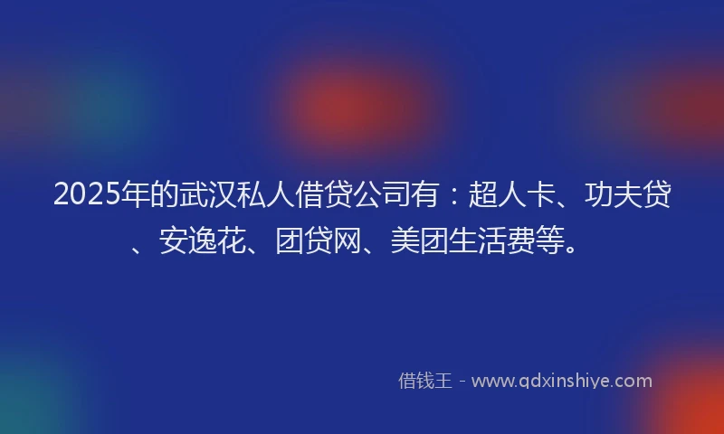 2025年的武汉私人借贷公司有：超人卡、功夫贷、安逸花、团贷网、美团生活费等。