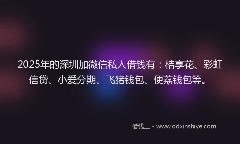 2025年的深圳加微信私人借钱有：桔享花、彩虹信贷、小爱分期、飞猪钱包、便荔钱包等。