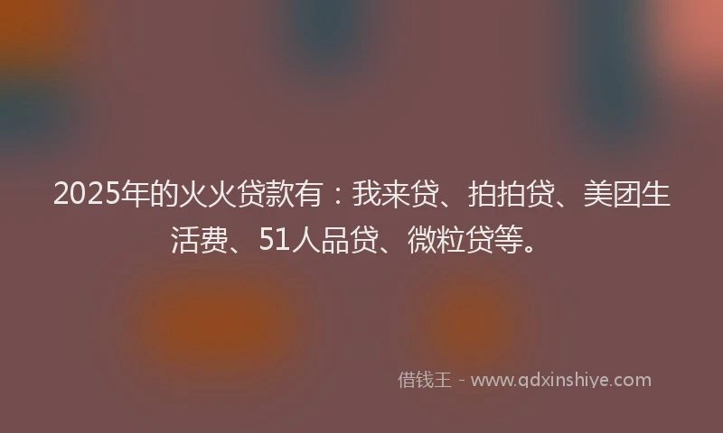 2025年的火火贷款有：我来贷、拍拍贷、美团生活费、51人品贷、微粒贷等。