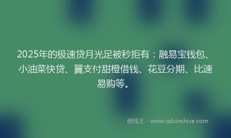 2025年的极速贷月光足被秒拒有：融易宝钱包、小油菜快贷、翼支付甜橙借钱、花豆分期、比速易购等。