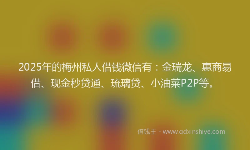 2025年的梅州私人借钱微信有：金瑞龙、惠商易借、现金秒贷通、琉璃贷、小油菜P2P等。