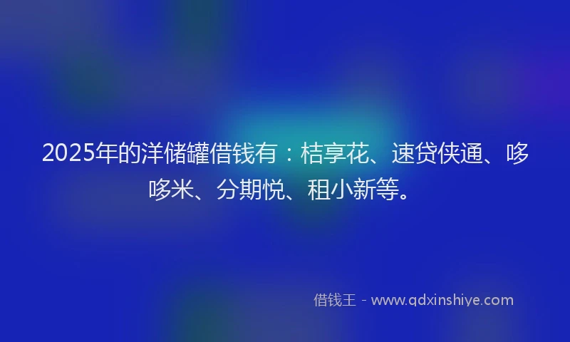 2025年的洋储罐借钱有：桔享花、速贷侠通、哆哆米、分期悦、租小新等。
