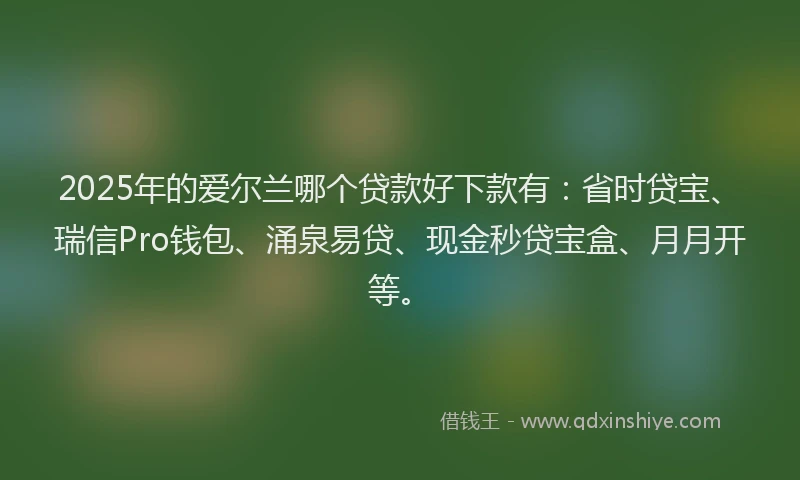 2025年的爱尔兰哪个贷款好下款有：省时贷宝、瑞信Pro钱包、涌泉易贷、现金秒贷宝盒、月月开等。