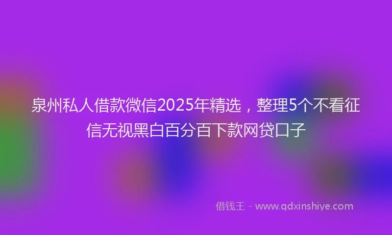 泉州私人借款微信2025年精选，整理5个不看征信无视黑白百分百下款网贷口子