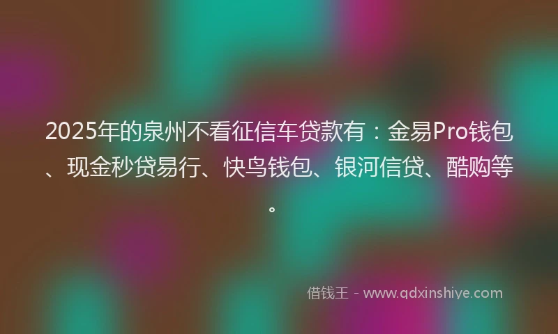 2025年的泉州不看征信车贷款有：金易Pro钱包、现金秒贷易行、快鸟钱包、银河信贷、酷购等。