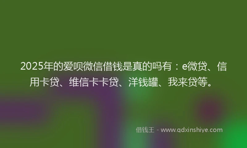 2025年的爱呗微信借钱是真的吗有：e微贷、信用卡贷、维信卡卡贷、洋钱罐、我来贷等。