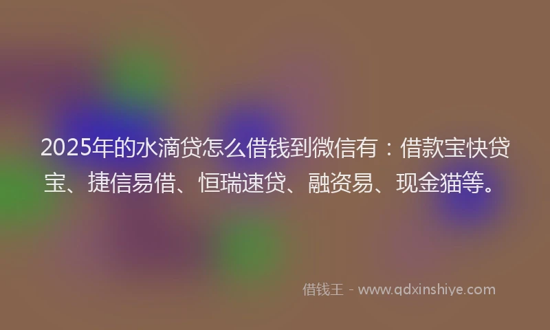 2025年的水滴贷怎么借钱到微信有：借款宝快贷宝、捷信易借、恒瑞速贷、融资易、现金猫等。