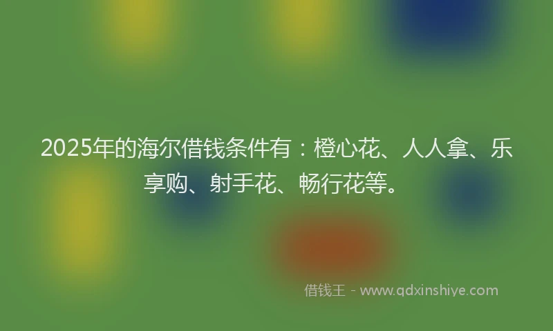 2025年的海尔借钱条件有：橙心花、人人拿、乐享购、射手花、畅行花等。