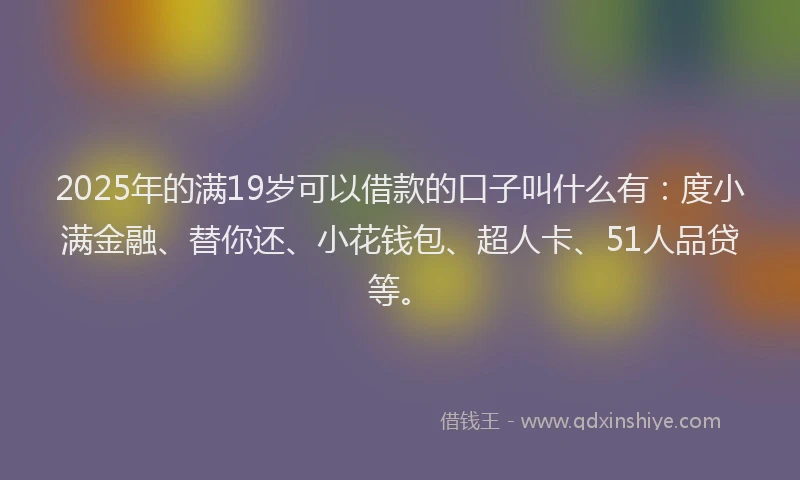 2025年的满19岁可以借款的口子叫什么有：度小满金融、替你还、小花钱包、超人卡、51人品贷等。